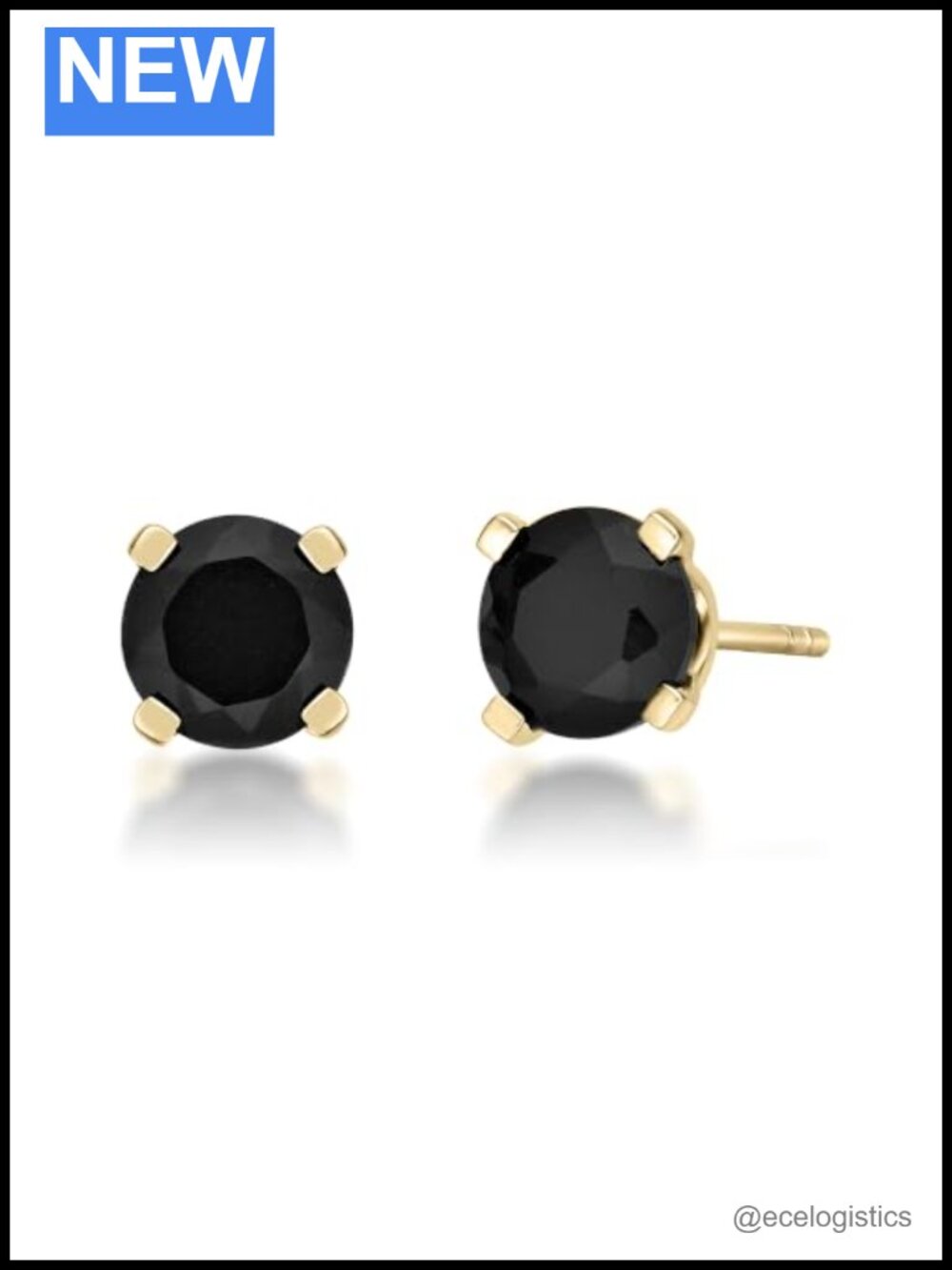14k Yellow Gold Black Onyx Round Stud Earrings 6mm Push Back